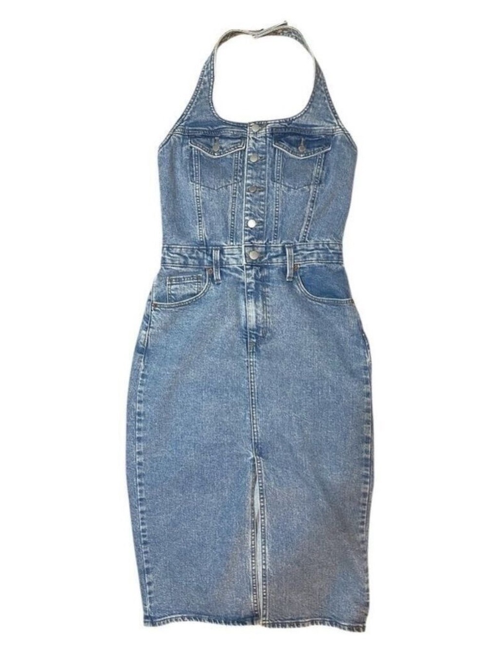 Women's Halter Denim Midi Dress Universal Thread Medium Wash Size 0 Open Back